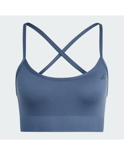 Adidas Blue Workout Essentials Light-Support Knit Bra