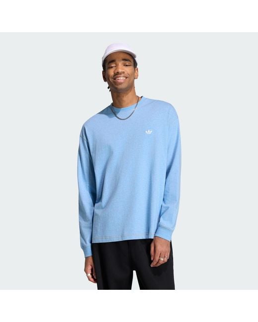 Adidas Blue Trefoil Essentials Melange Long Sleeve Long-Sleeve Top for men