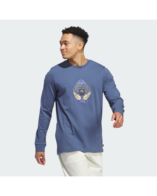 Maglia Go-To Crest Graphic Long Sleeve di Adidas in Blue da Uomo