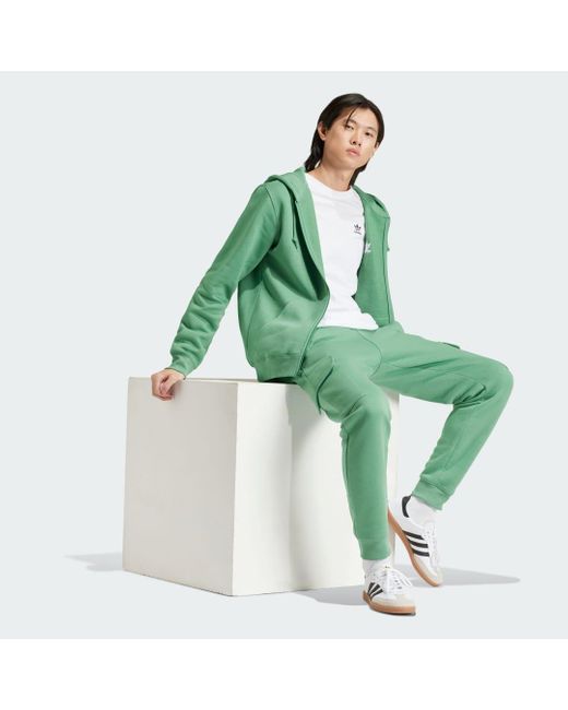 Hoodie Trefoil Essentials Full-Zip di Adidas in Green da Uomo