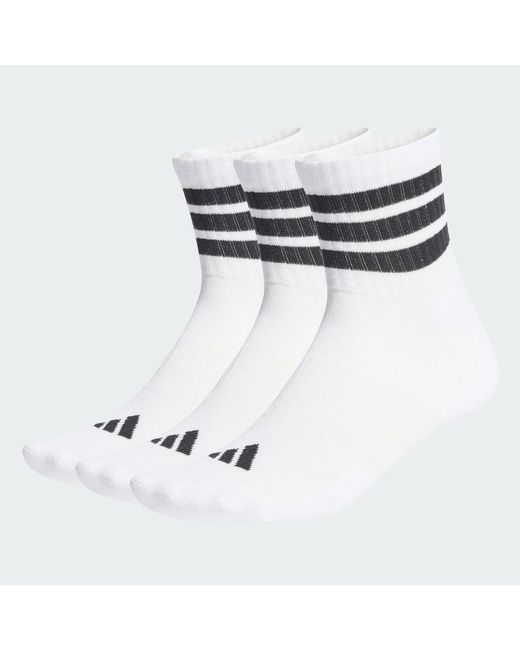 Adidas White 3 Stripes Cushioned Sportswear Mid Cut Socks 3 Pair Pack