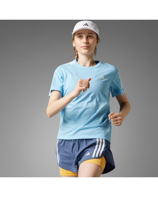 Adidas Blue Own The Run 3-stripes T-shirt
