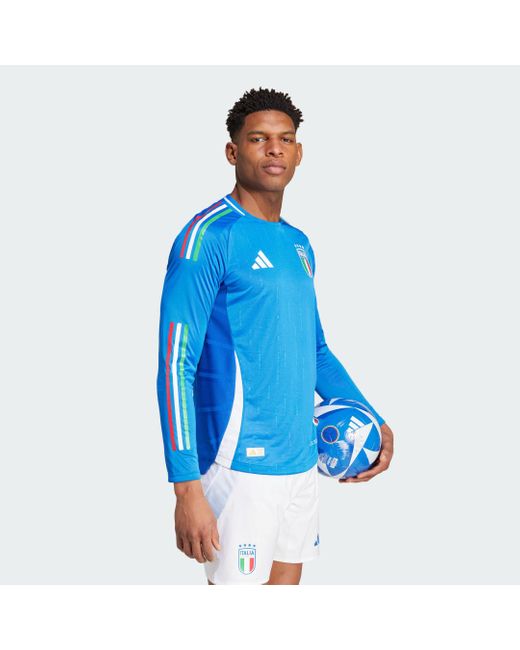 Adidas Blue Italy 24 Long Sleeve Home Authentic Jersey for men