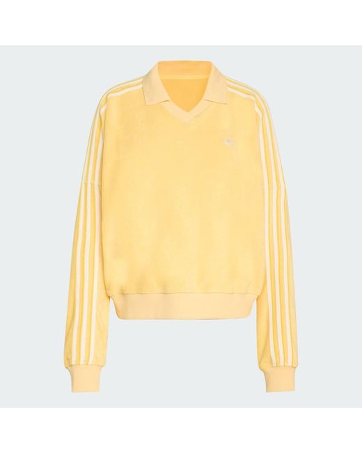 Adidas Yellow Terry Towel V Neck Long Sleeves Polo Shirt