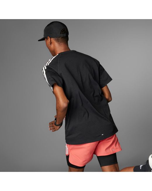 Adidas Black Own The Run 3-stripes T-shirt for men