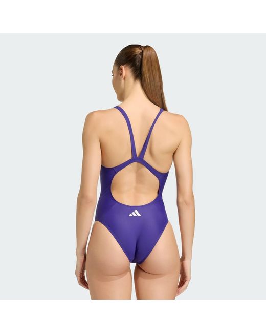 Adidas Originals Blue 3-stripes V-back Swimsuit