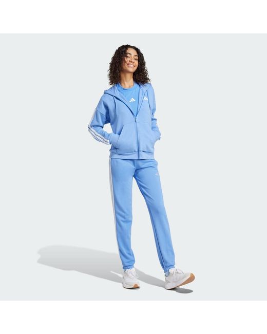 Adidas Blue Essentials 3-Stripes Full-Zip Fleece Hoodie