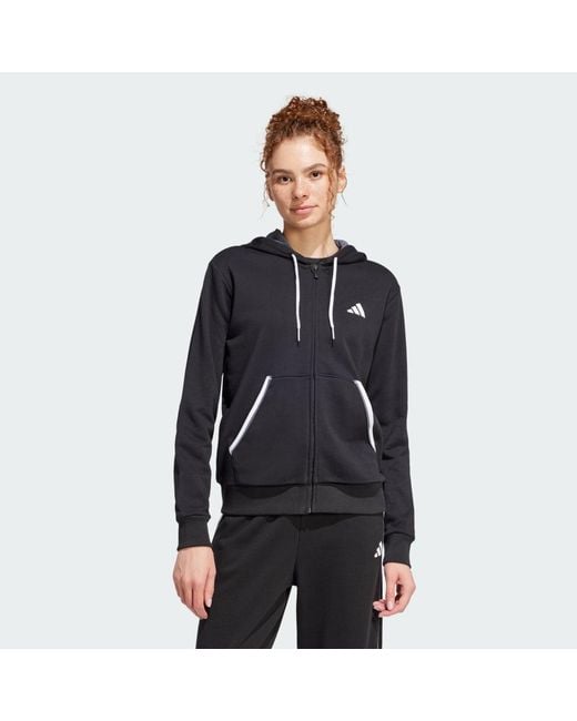 Adidas Black Essentials Color Pop French Terry Full-Zip Hoodie