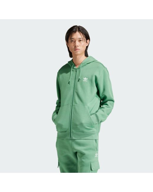 Adidas Green Trefoil Essentials Full-zip Hoodie for men