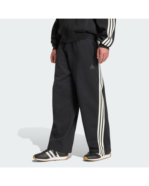 Adidas Black Kit 3-Stripes Wide Joggers for men