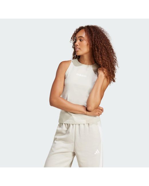 Adidas White Essentials Linear Slim Cotton Tank Top