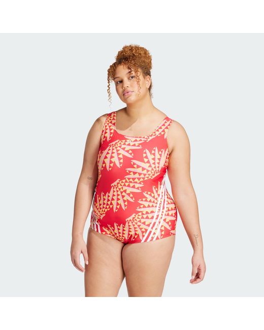 adidas Farm Rio 3-stripes Clx Swimsuit (plus Size) in Red