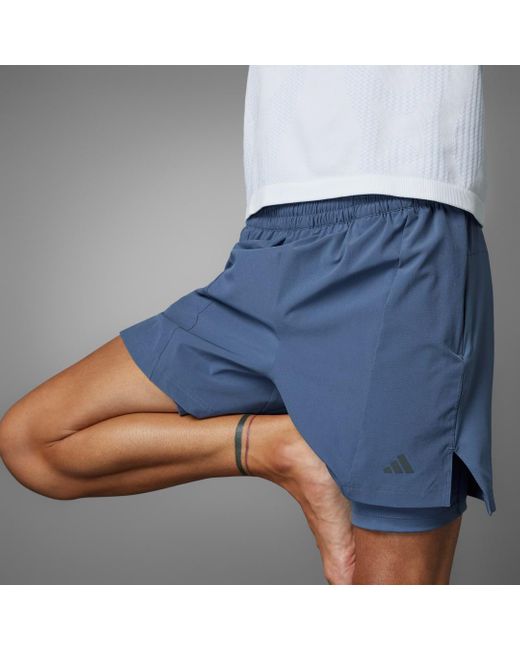 Adidas Blue Designed For Training Yoga Premium 2-In-1 Shorts for men