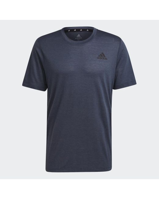 Adidas Blue Aeroready Designed To Move Heathered Sport T-Shirt for men