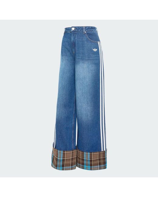 Adidas Blue Vintage Wide Leg Jeans With Checked Seam