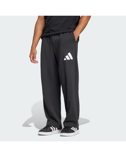 Adidas Black Essentials Wide Leg 3 Bar Logo Joggers for men