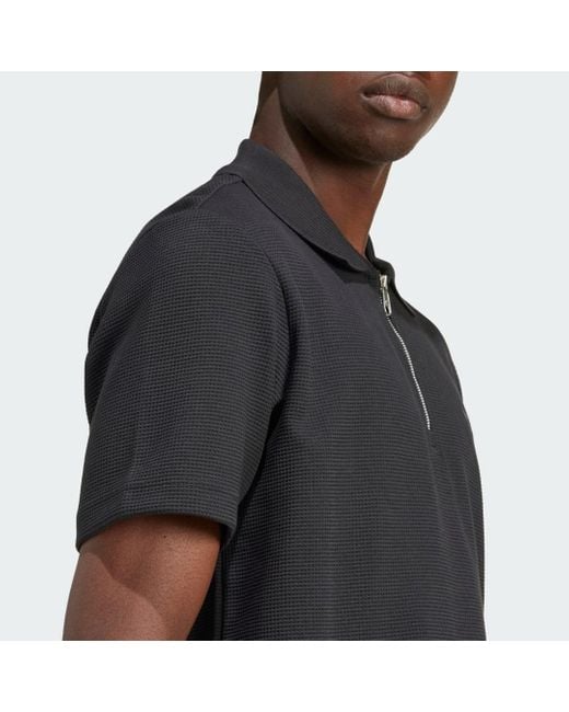 Adidas Originals Black Trefoil Essentials Waffle Polo Shirt for men