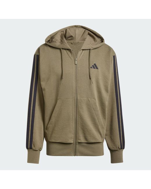 Felpa Con Cappuccio Essentials 3-Stripes French Terry Full-Zip di Adidas in Green da Uomo