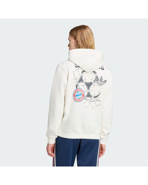 Adidas Originals White Fc Bayern Muenchen Og Graphic Hoodie for men