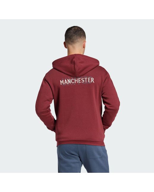 Adidas Red Manchester United Seasonal Full-Zip Hoodie for men