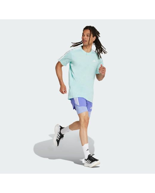 Adidas Blue Own The Run 3-Stripes 2-In-1 Shorts for men