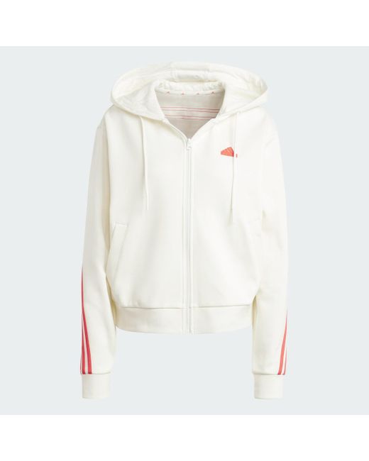 Felpa Con Cappuccio Future Icons 3-Stripes Full Zip di Adidas in White