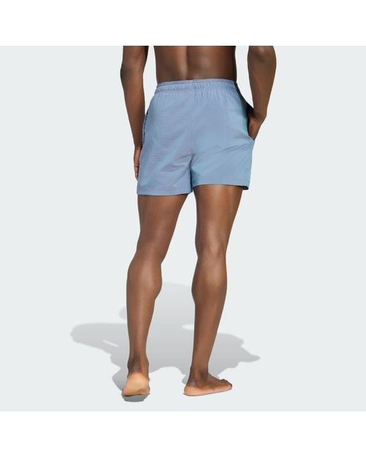 Adidas Blue Iridescent Seersucker Swim Shorts 5 Inch for men