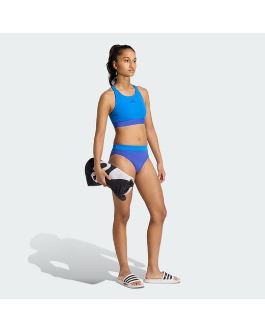 Adidas Blue Optimé Aqua Mid-Waist Bikini Bottom