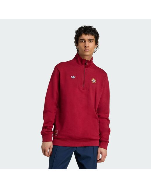 Adidas Red Aston Villa Fc Terrace Icons Half-Zip Top for men