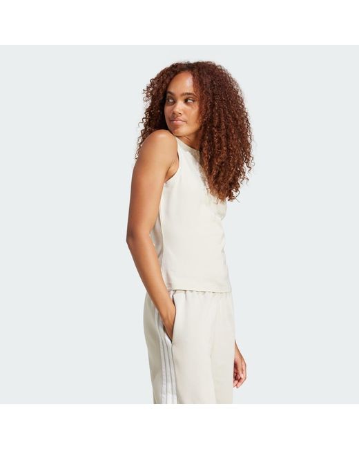 Adidas White Essentials Linear Slim Cotton Tank Top