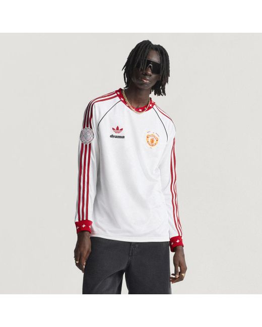 Adidas White Manchester United X Drama Call Long Sleeve Jersey for men