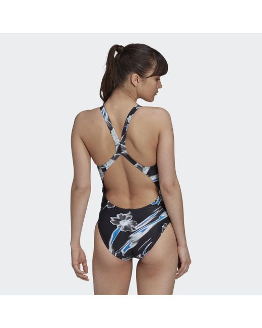Adidas Blue Positivisea 3-stripes Swimsuit