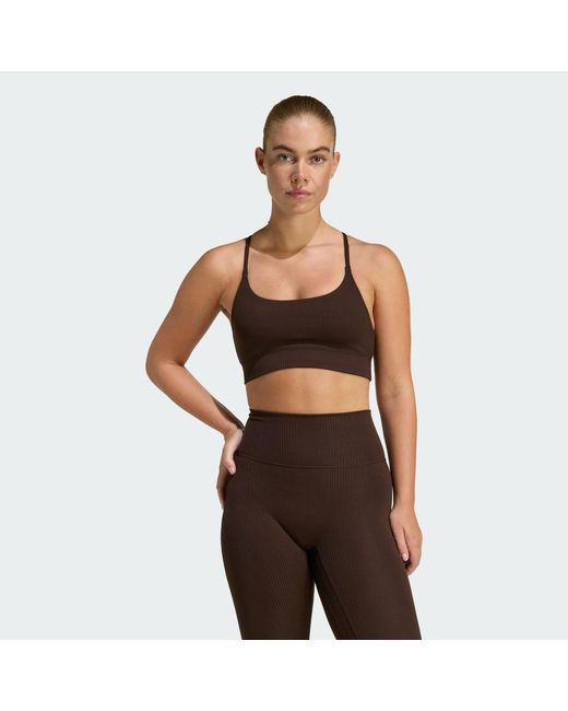 Adidas Brown All Me Light Support Rib Bra Long Line Bra