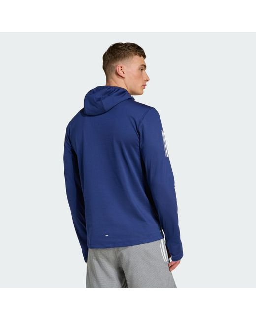 Own The Run Con Cappuccio Invernale A Mezza Zip di Adidas in Blue da Uomo
