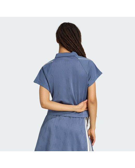 Adidas Blue Stadium 3-Stripes Tennis Inspired Jacquard Polo Tee