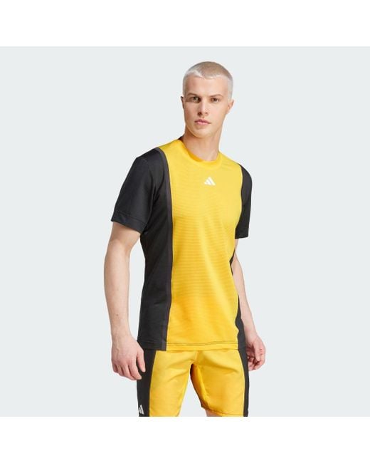 Adidas Yellow Tennis Heat.Rdy Pro Freelift 3D Rib T-Shirt for men