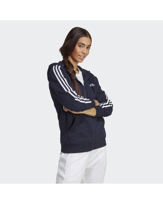 Adidas Blue Essentials 3-stripes French Terry Regular Full-zip Hoodie