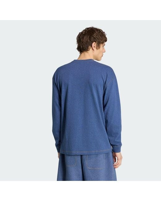 Adidas Blue Trefoil Essentials Melange Long Sleeve Long-Sleeve Top for men