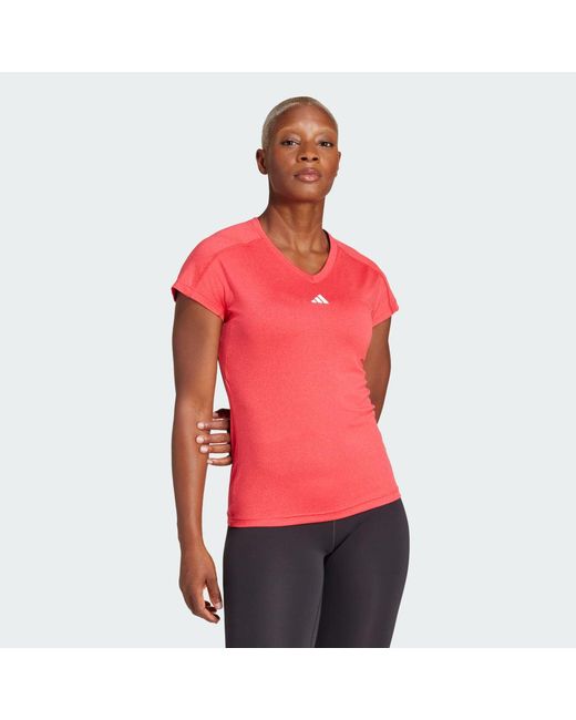 Adidas Red Aeroready Train Essentials Minimal Branding V-Neck Tee