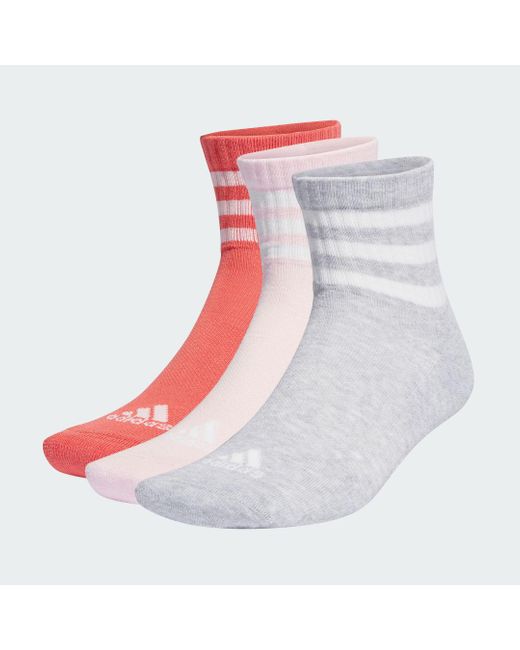 Adidas Red 3-stripes Cushioned Sportswear Mid-cut Socks 3 Pairs