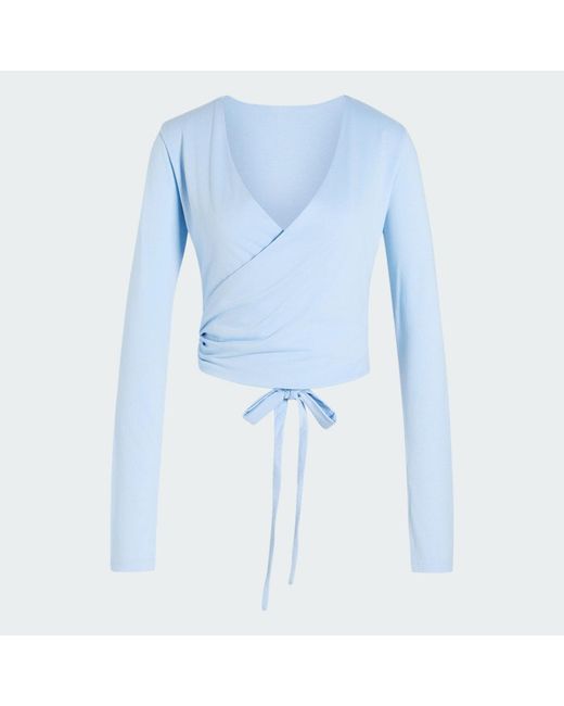 Adidas Originals Blue T-Shirt Adidas 3 Stripes Studio Soft Ballet Wrap Top Glow/ Earth Strata