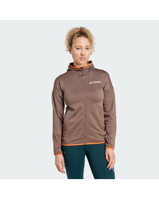 Adidas Brown Terrex Xperior Climawarm Light Fleece Hooded Jacket