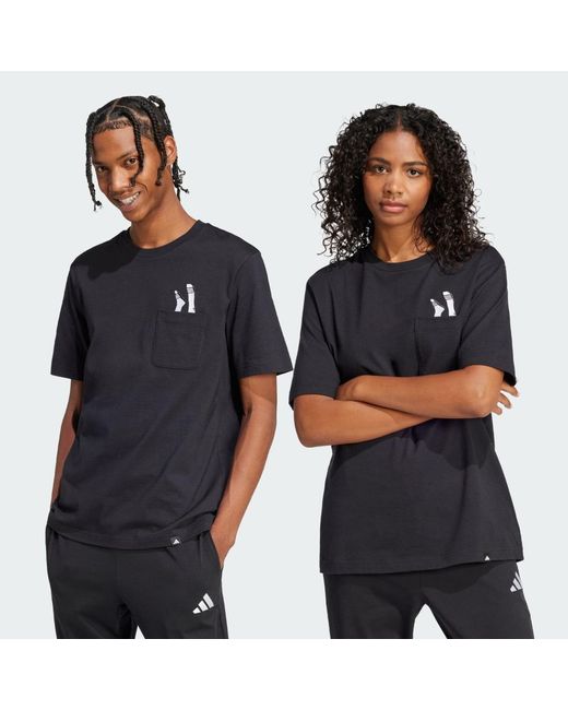 Adidas Blue Lounge Slides Graphic Pocket Tee for men