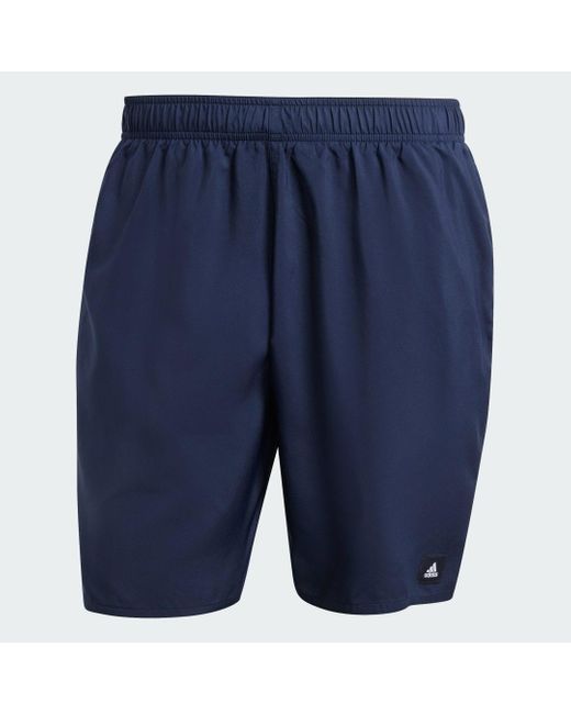Adidas Blue Solid Clx Classic-Length Swim Shorts for men