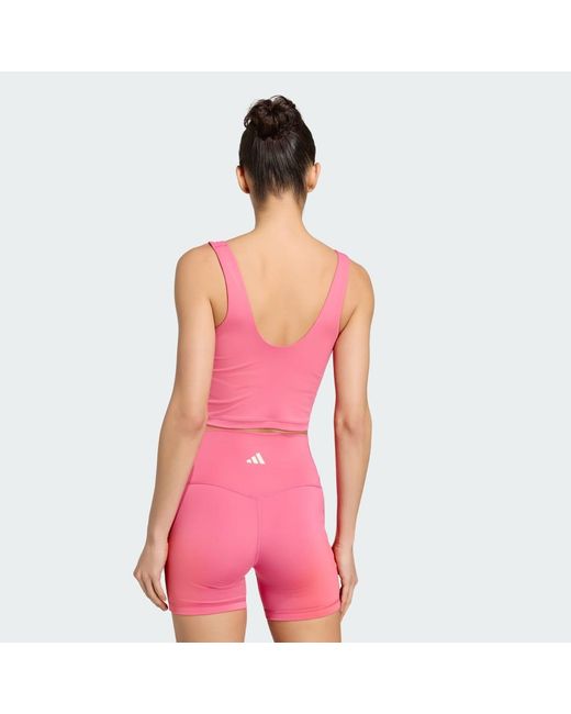 Adidas Pink 3 Stripes Studio All Me Light Support Tank Top