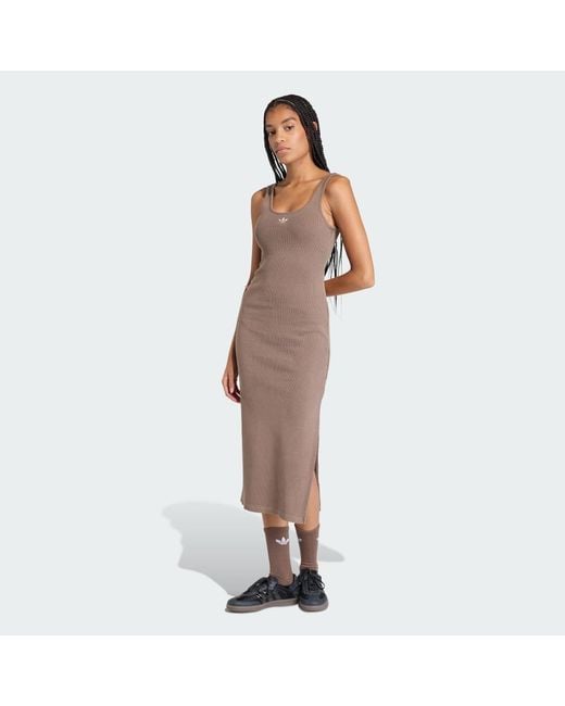 Adidas Brown Essentials Rib Tank Maxi Dress Washed