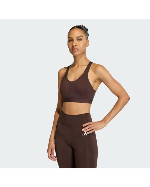 Adidas Brown Optime Essentials Workout High Support Bra