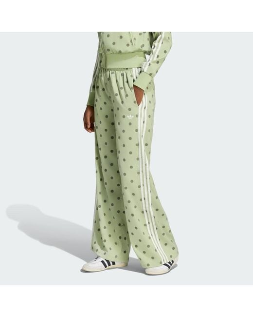 Adidas Green Satin Polka Dots Wide Leg Pant