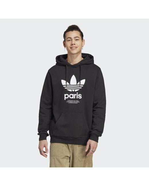 Felpa con cappuccio Icone Paris City Originals di Adidas in Black da Uomo