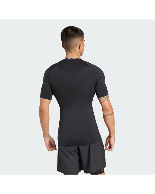 Adidas Black Techfit Compression Training 3-Stripes T-Shirt for men